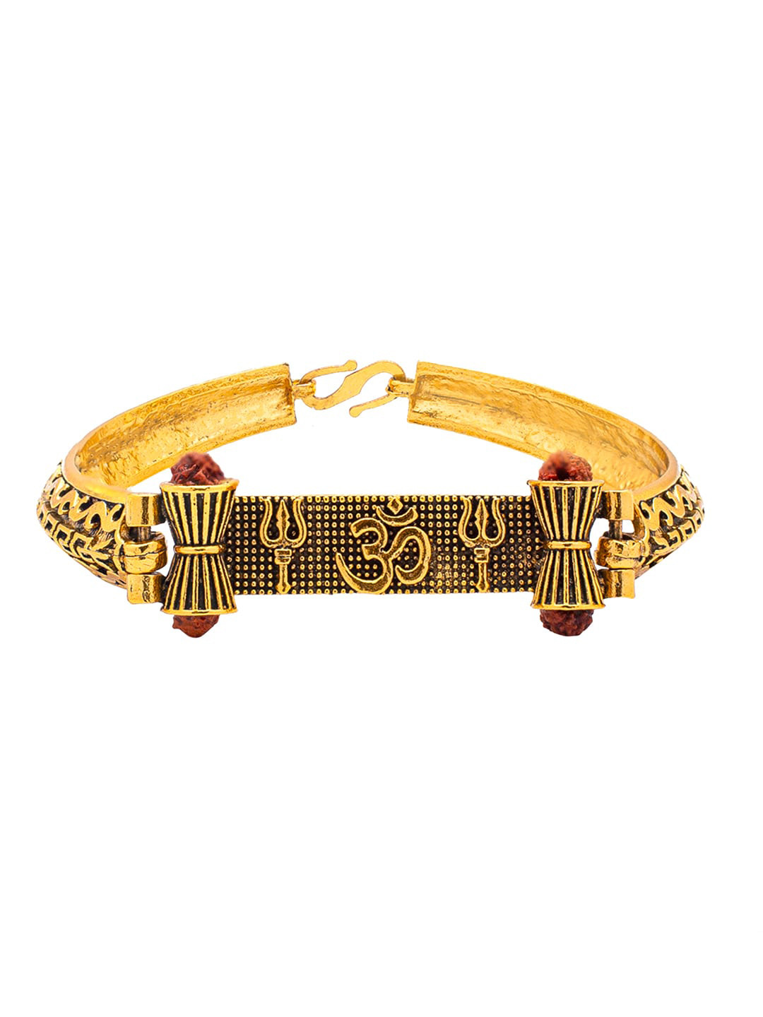 bodha Men Gold Plated & Brown Antique Brass Adjustable Kada Bracelet