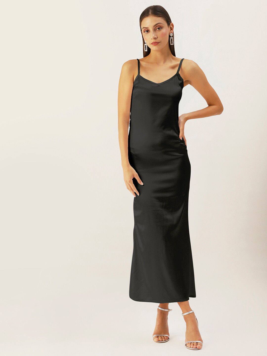 DressBerry Black Satin Maxi Maxi Dress
