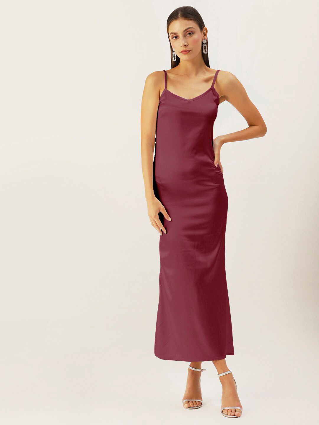 DressBerry Magenta Satin Maxi Maxi Dress