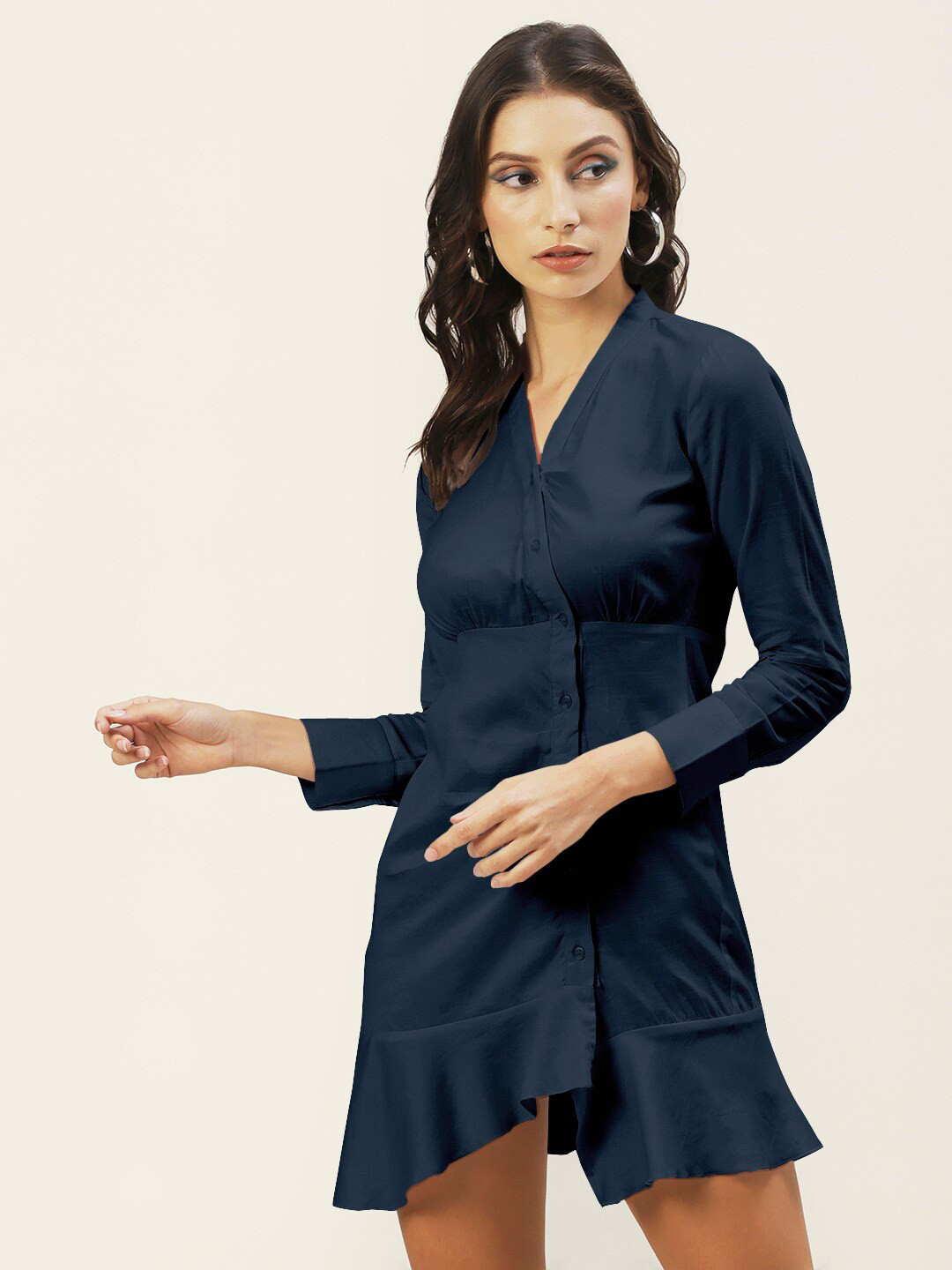 DressBerry Women Navy Blue Shirt Mini Dress