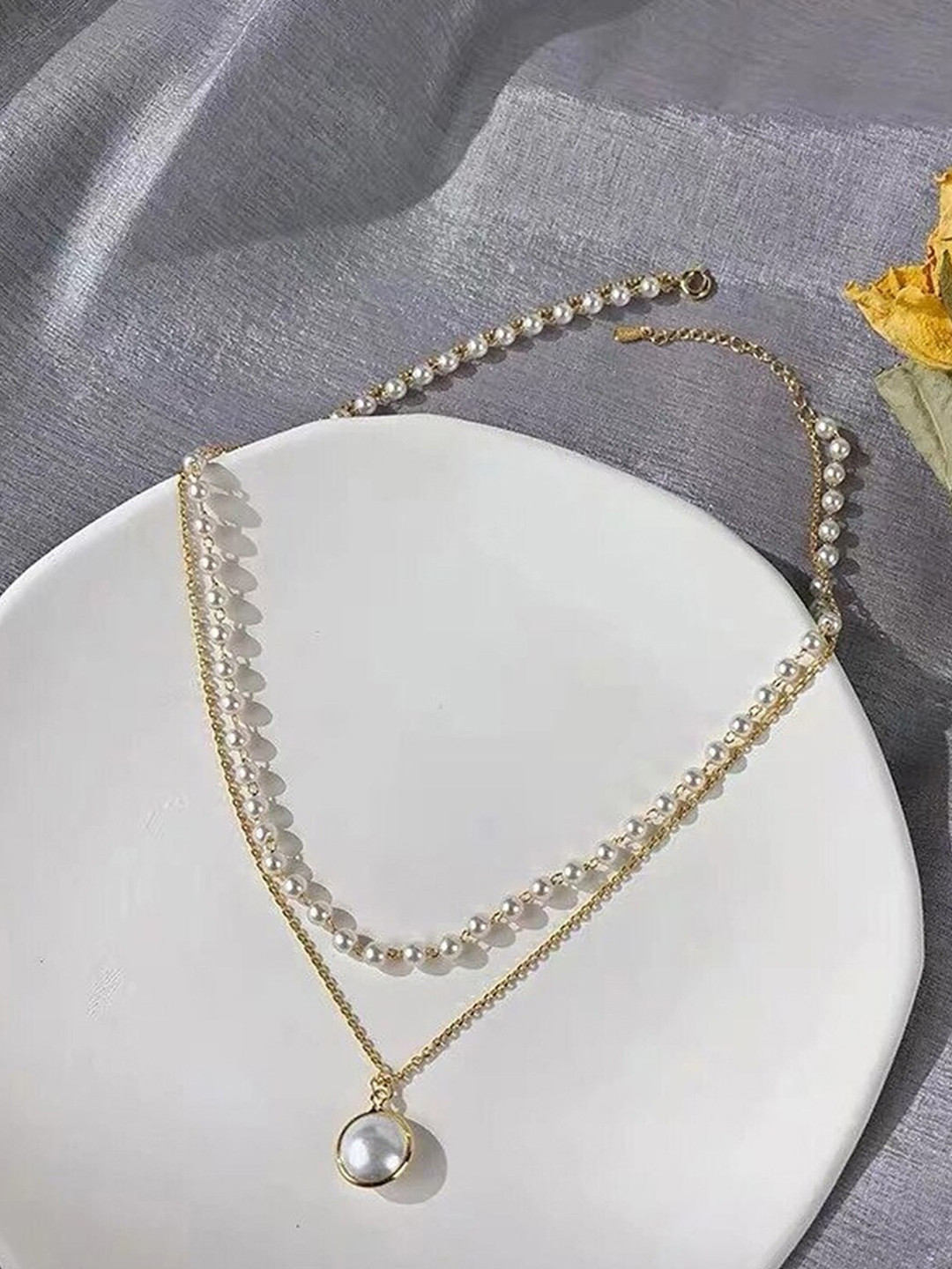 Designs By Jewels Galaxy Gold-Toned & White Brass Gold-Plated Necklace