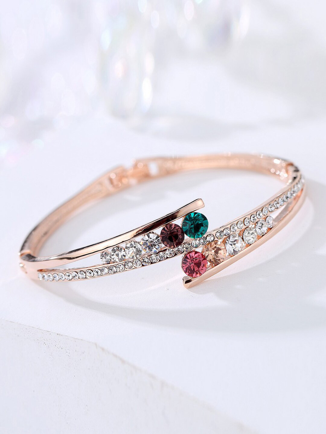 Designs By Jewels Galaxy Women Blue & White Rose Gold-Plated Bangle-Style Bracelet