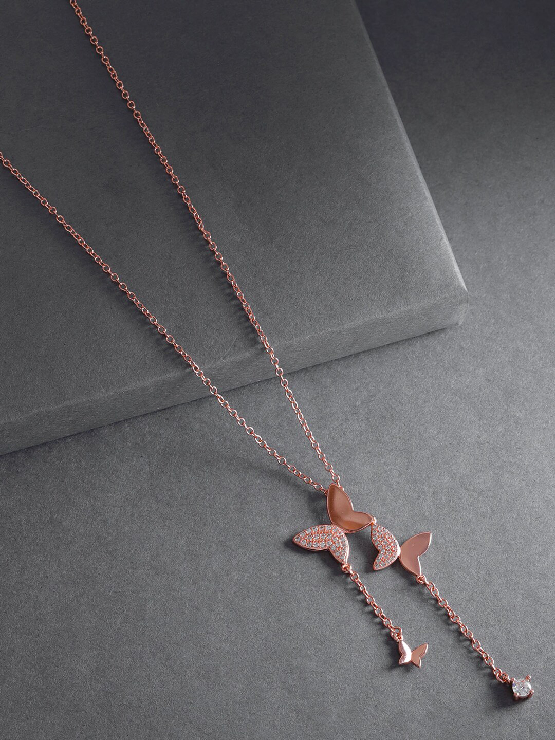 Designs By Jewels Galaxy Rose Gold-Plated Stone-Studded Pendant With Chain