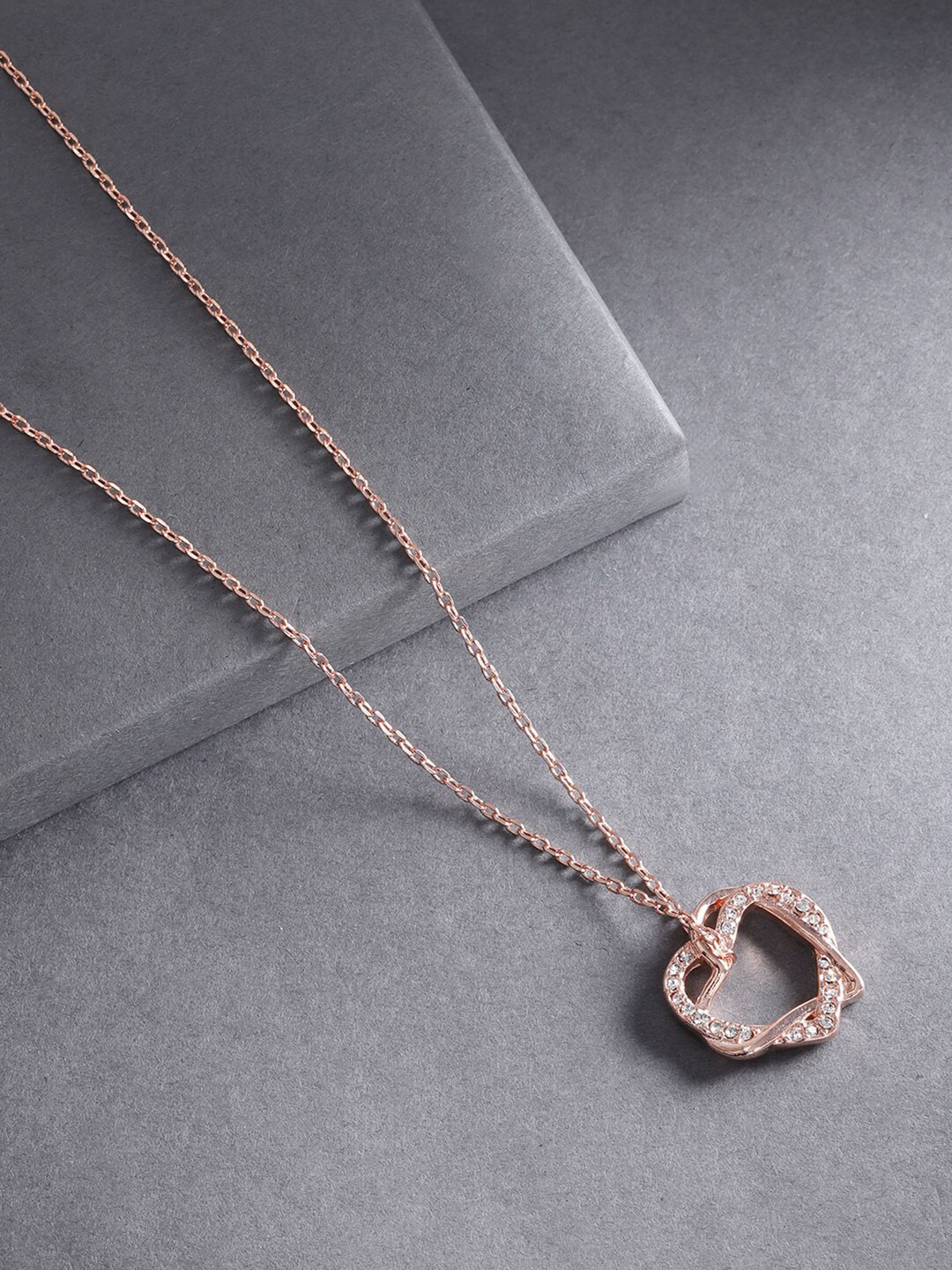 Designs By Jewels Galaxy Rose Gold-Plated & White Stones-Studded Pendant With Chain