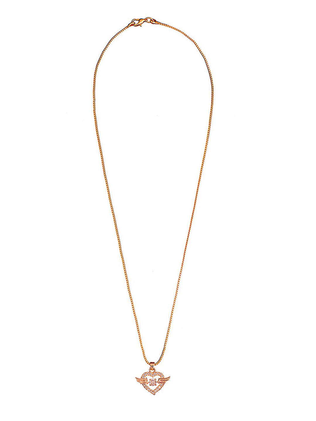 Shining Jewel - By Shivansh Women Rose Gold Plated & White Crystals Heart Wings Necklace