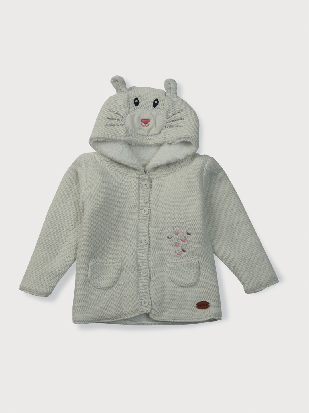 Gini and Jony Girls Grey Hooded Woolen Cardigan