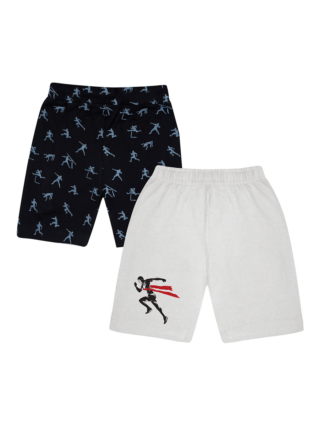 KYDA KIDS Boys Pack of 2 Off White & Navy Blue Cotton Shorts