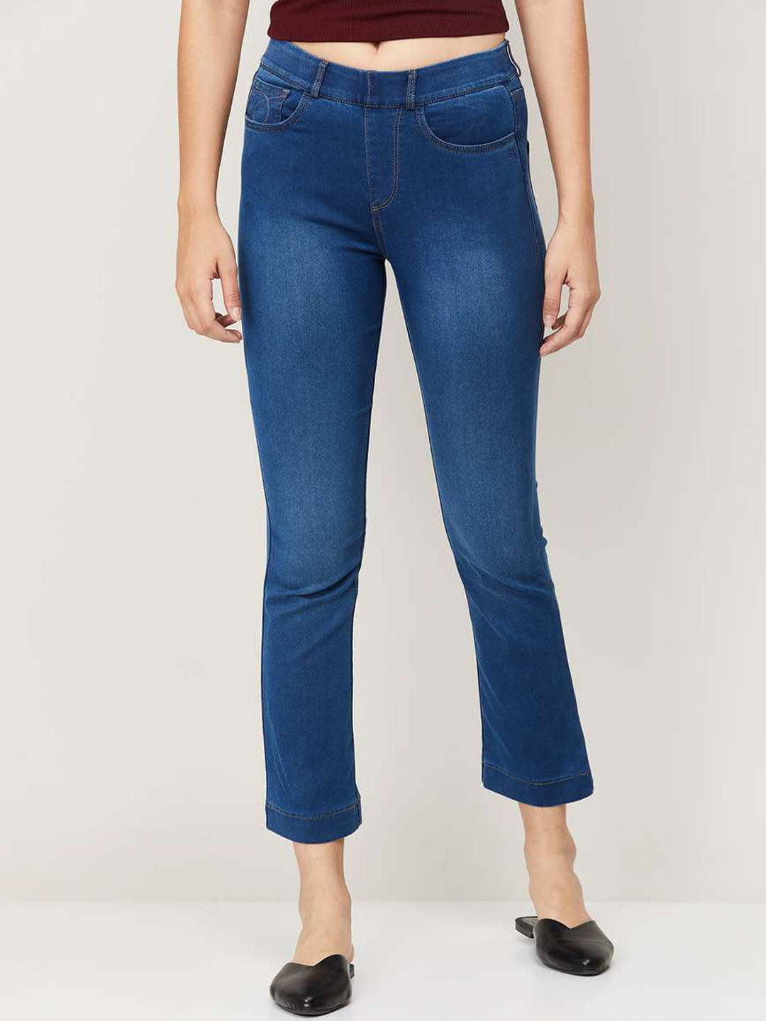 Xpose Women Blue Comfort Bootcut High-Rise Light Fade Stretchable Slip-On Jeans