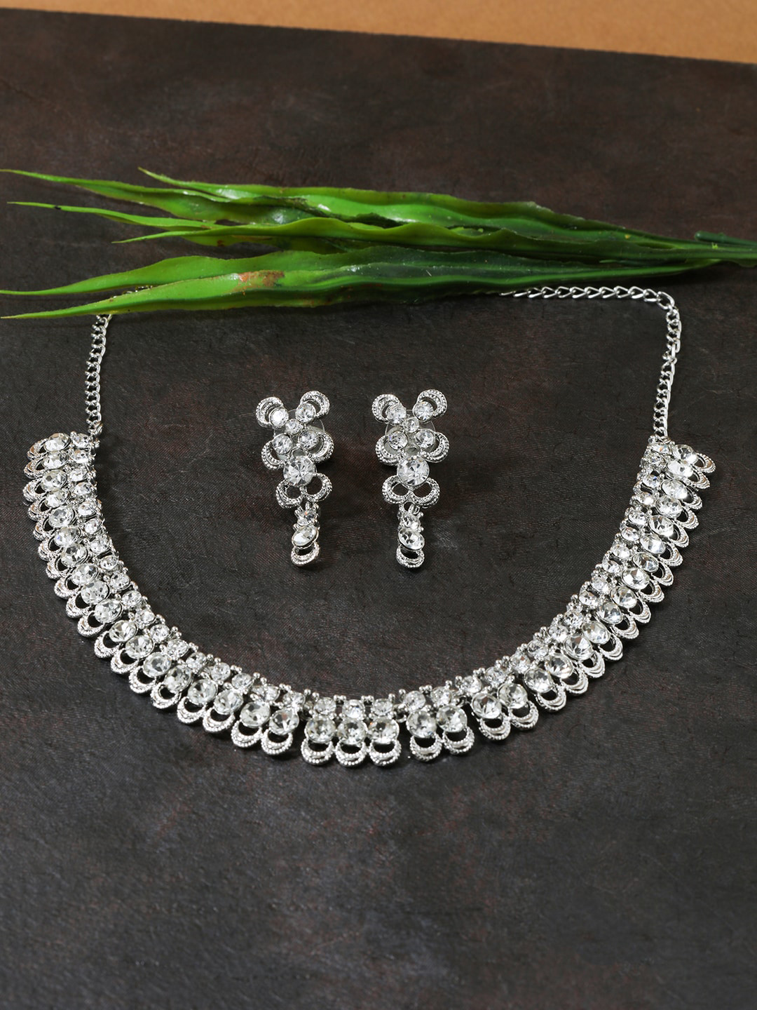 AccessHer Silver-Plated & White Stone-Studded Jewellery Set