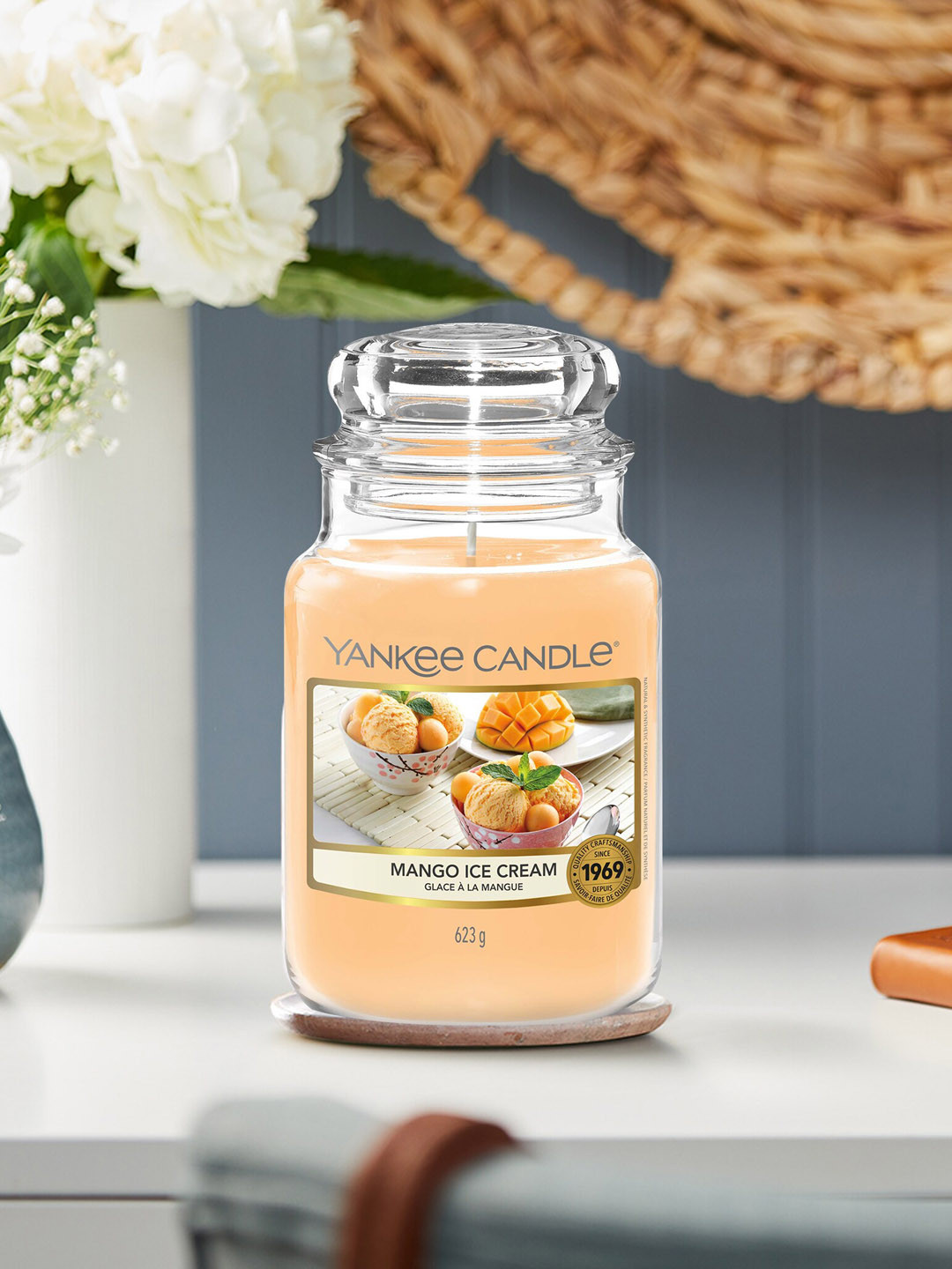 YANKEE CANDLE Scented 1 Wick Mango Solid Geometric Regular Jar Candles