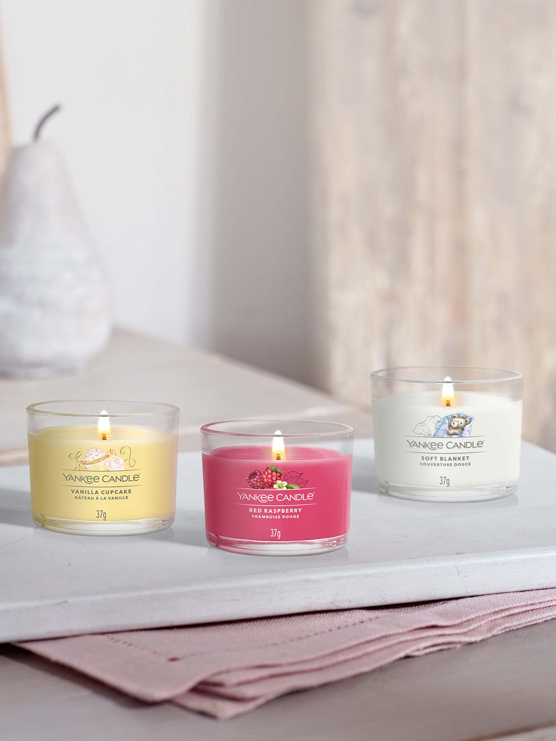 YANKEE CANDLE Soft Blanket 3Pcs 1 Wick Clean Cotton Solid Geometric Regular Jar Candles