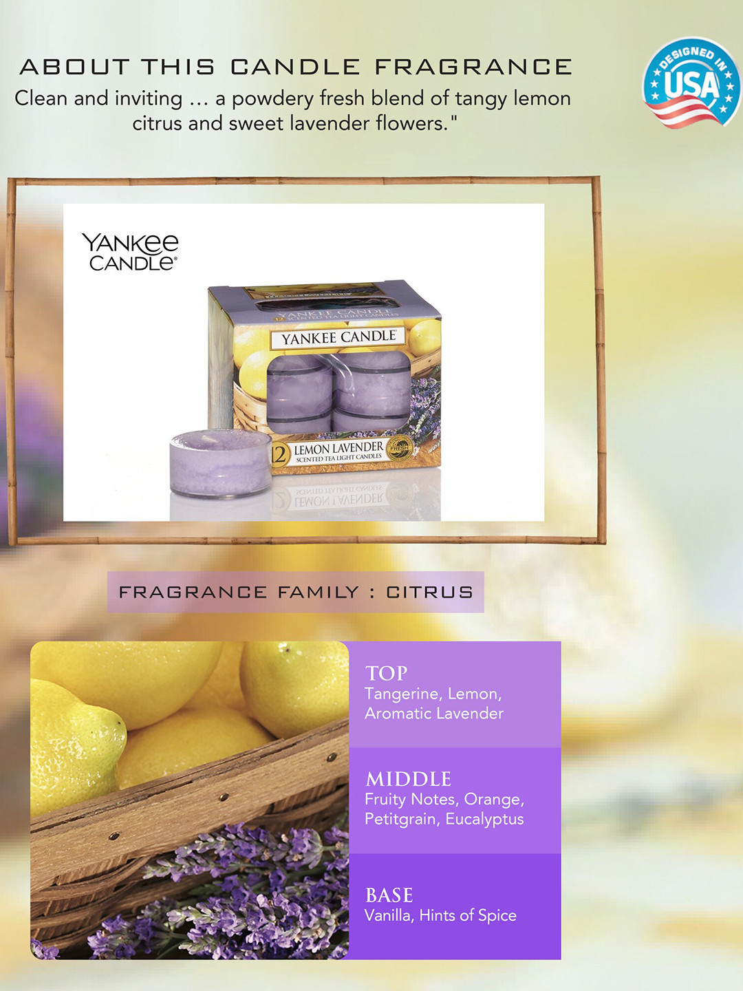 YANKEE CANDLE 12Pcs Scented 1 Wick Lemon Lavender Solid Round Regular Tea Light Candles