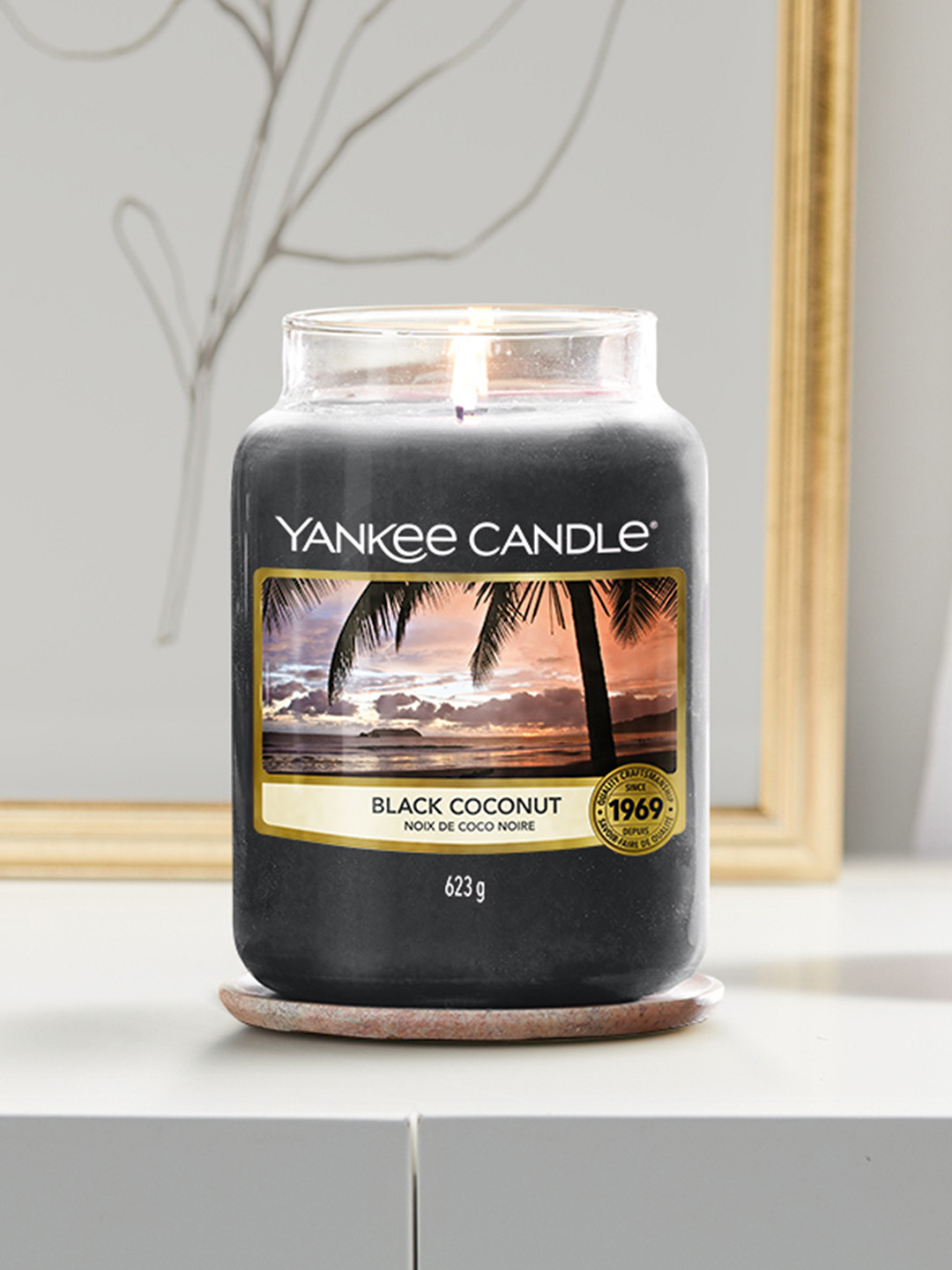 YANKEE CANDLE Scented 1 Wick Black Coconut Solid Geometric Regular Jar Candles