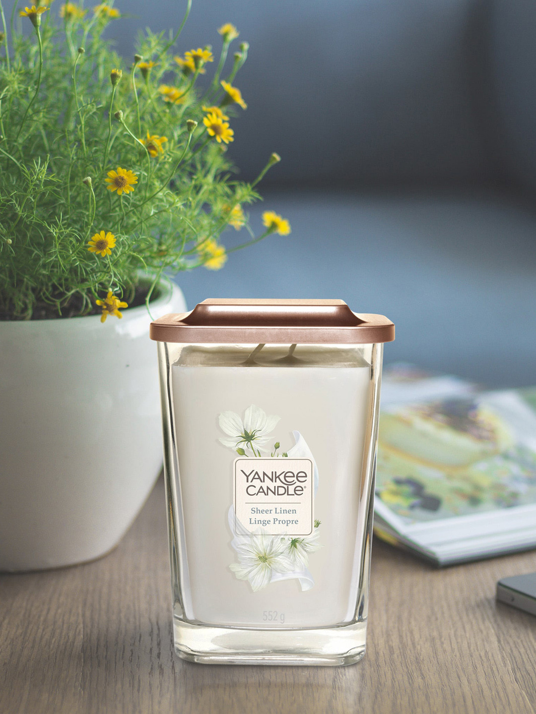 YANKEE CANDLE Sheer Linen Scented 2 Wick Solid Geometric Regular Jar Candles