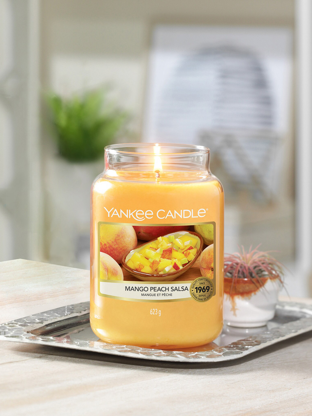 YANKEE CANDLE Scented 1 Wick Mango Peach Solid Geometric Regular Jar Candles