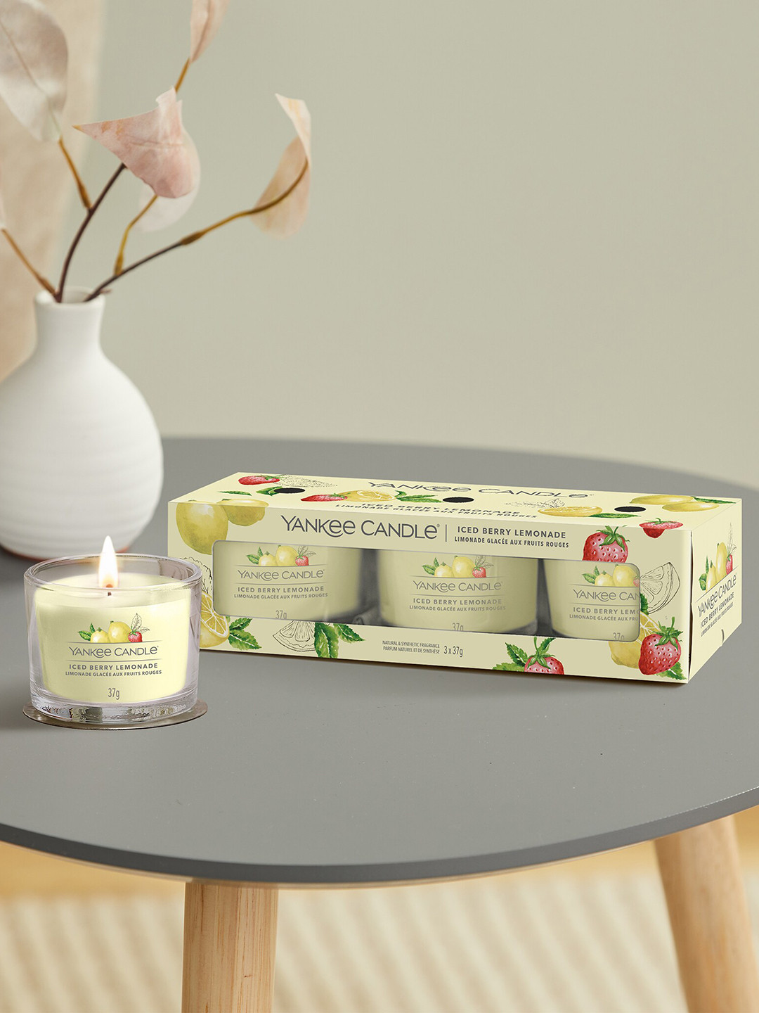 YANKEE CANDLE Iced Berry 3Pcs Iced Berry Lemonade Solid Geometric Regular Jar Candles