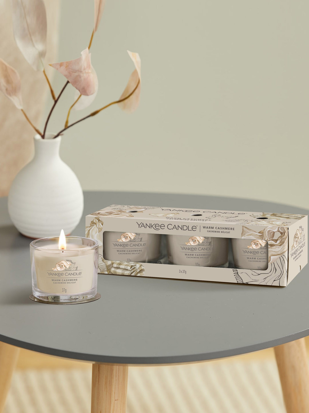 YANKEE CANDLE Warm Cashmere 3Pcs Scented 1 Wick Solid Geometric Regular Jar Candles