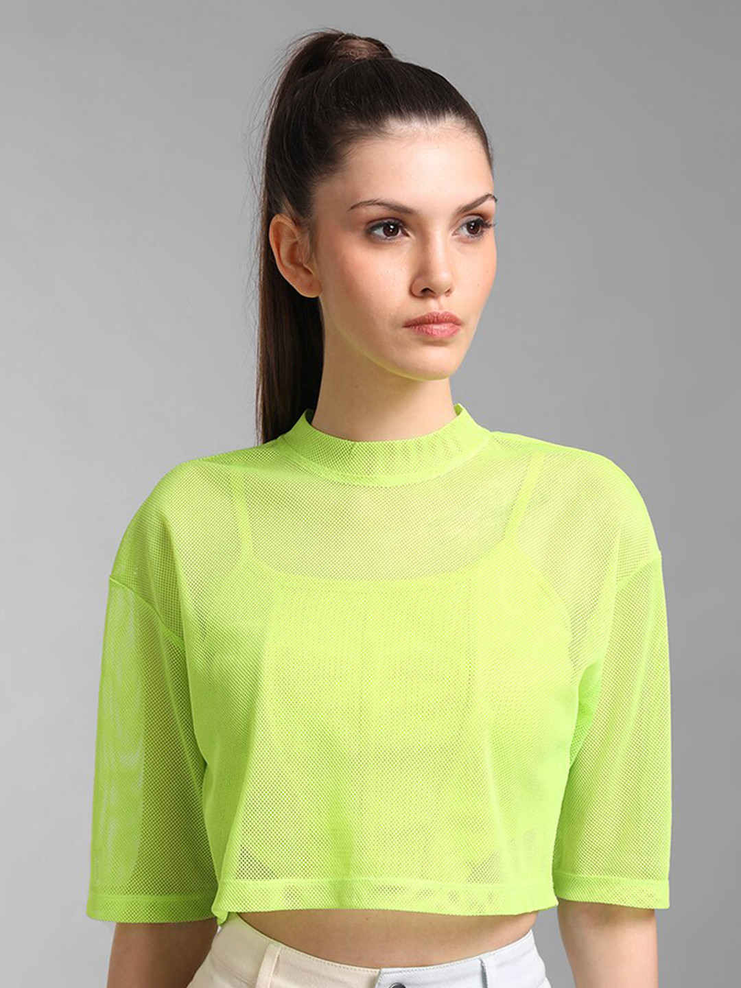 Kazo Fluorescent Green Crop Boxy Top