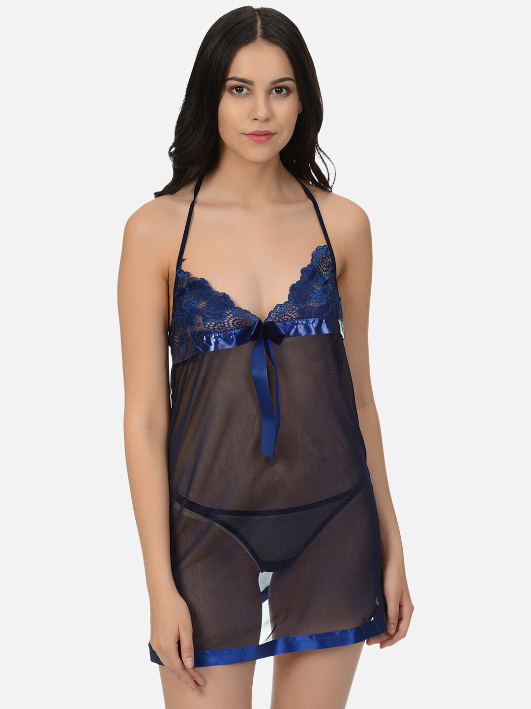 mod & shy Navy Blue Halter Neck Baby Doll