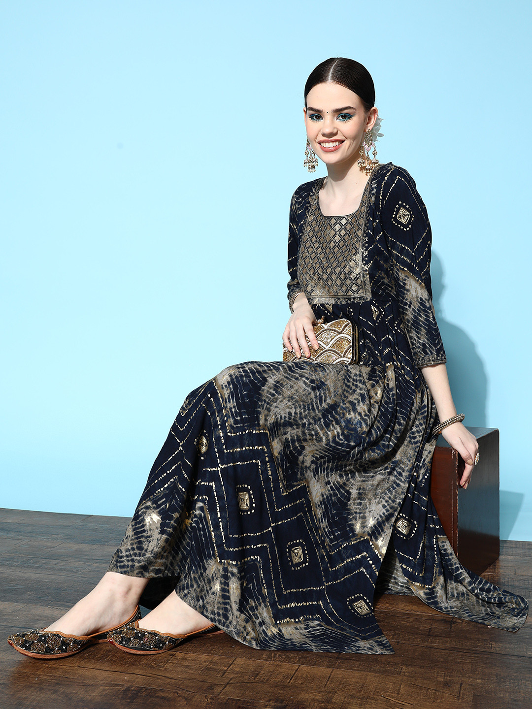 Libas Women Classy Navy Blue Tie and Dye Hyper Texture Dress