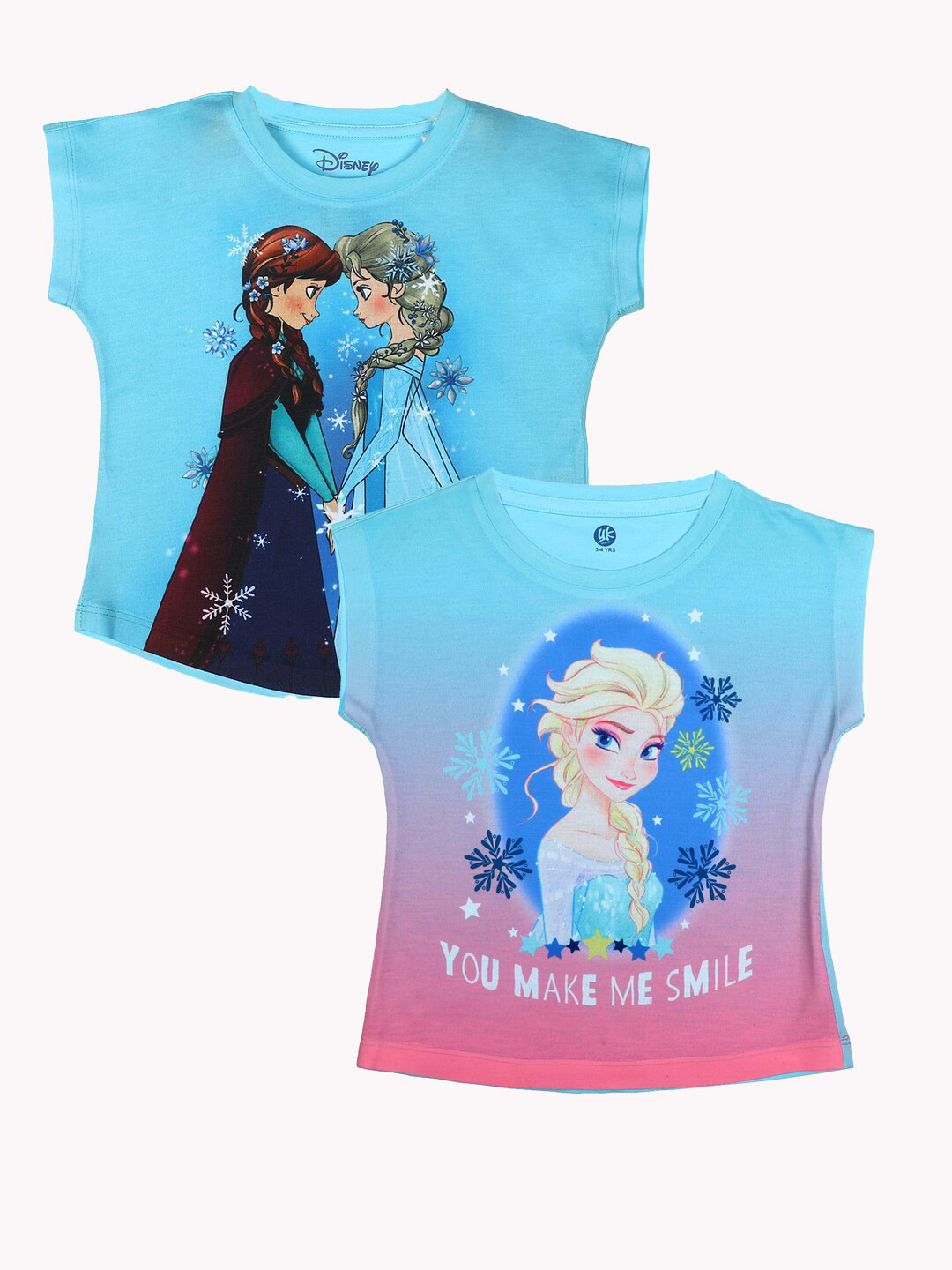YK Disney Girls Pack of 2 Blue Print Extended Sleeves Top
