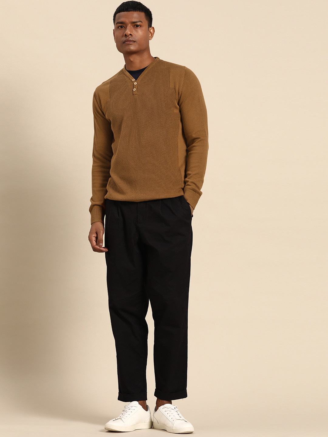 ARMISTO Men Brown Textured Pullover