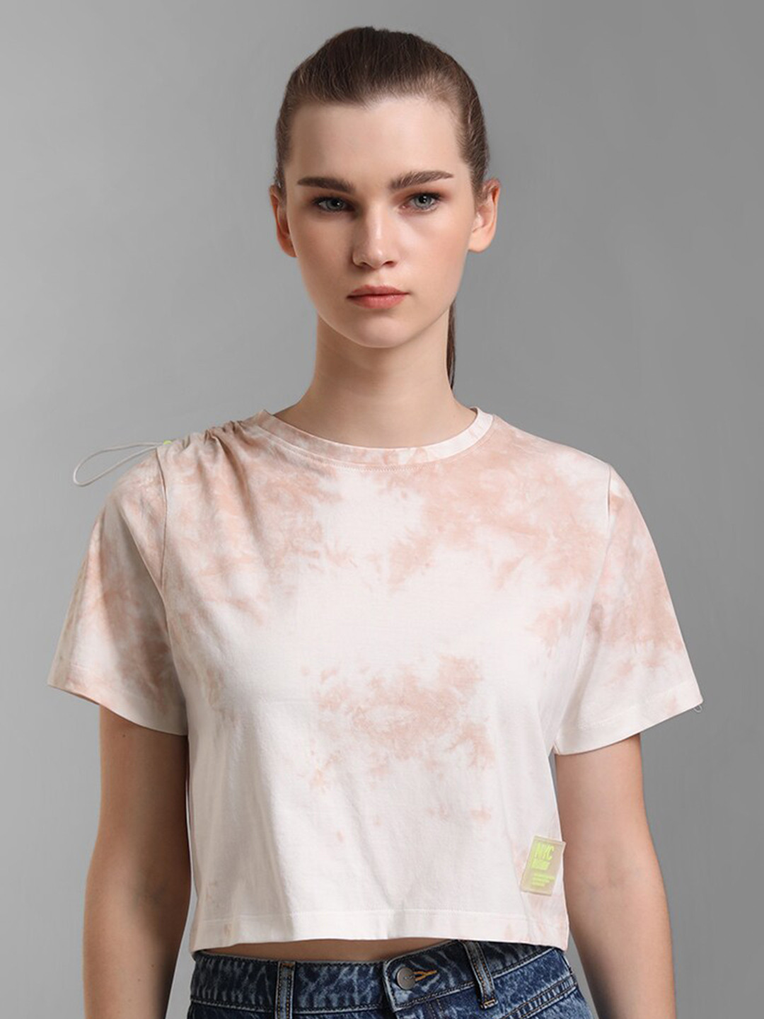 Kazo Tie Dye Crop And Cotton Round Neck Short Sleeves Boxy T-shirt