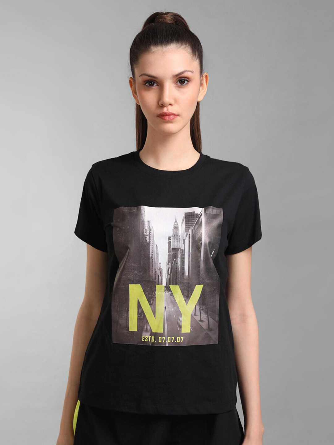 Kazo Women Cotton White Printed T-shirt