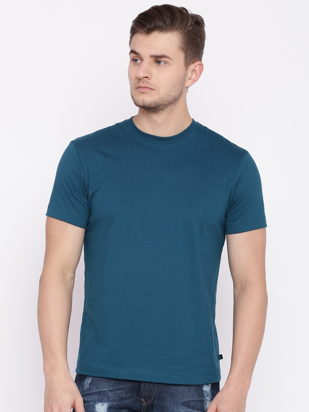 Buy Jockey Men Teal Blue Solid Round Neck T Shirt - Tshirts for Men 2045218