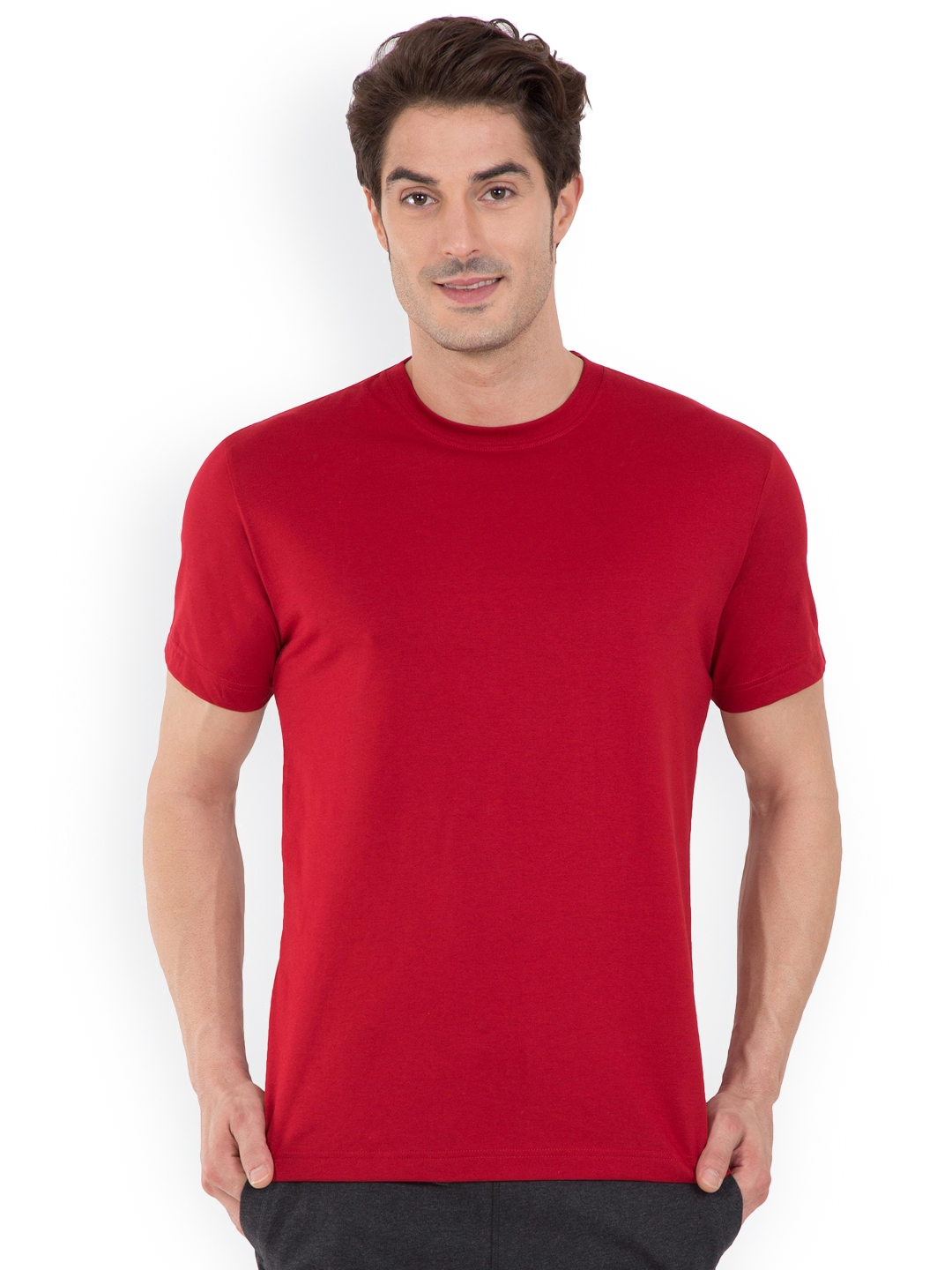 Buy Jockey Men Red Solid Round Neck T Shirt - Lounge Tshirts for ...
