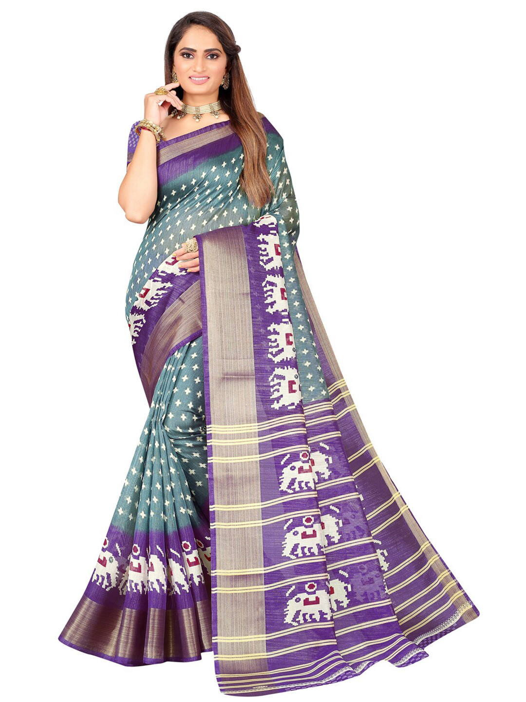 Florence Ethnic Motifs Zari Art Silk Ikat Saree