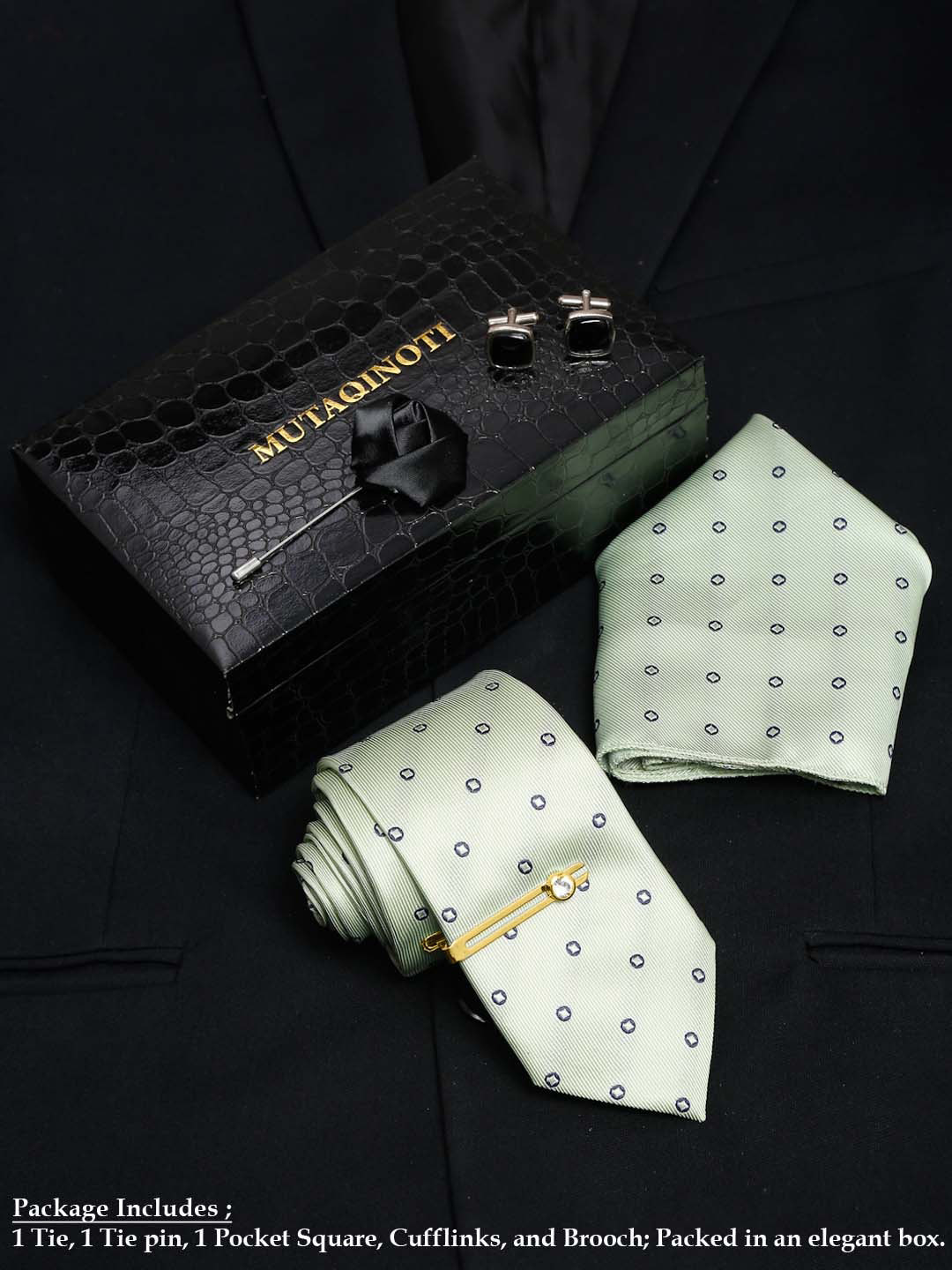 MUTAQINOTI Men Polka Dot Formal Accessory Gift Set