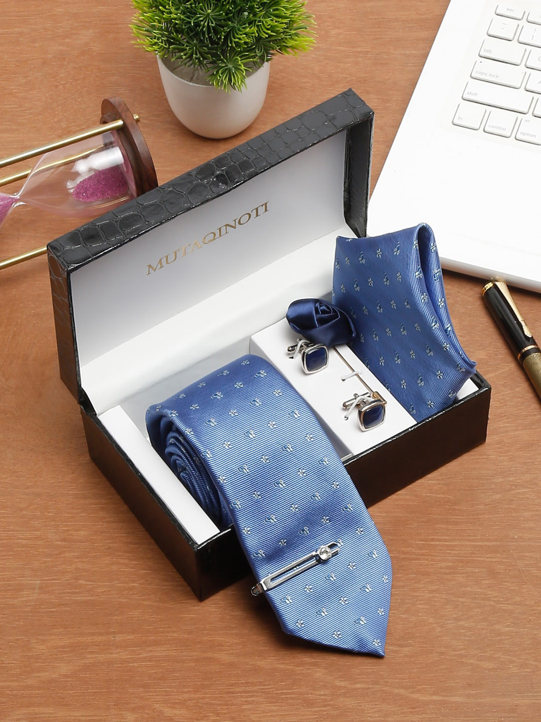 MUTAQINOTI Men Printed Silk Necktie Accessory Gift Set