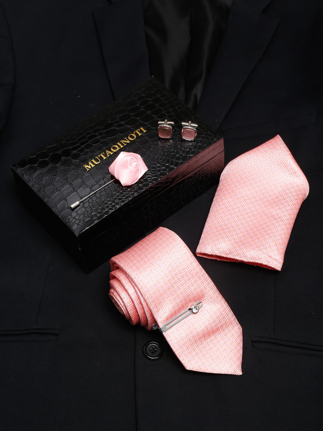 MUTAQINOTI Men Pink & Peach Formal Accessory Gift Set