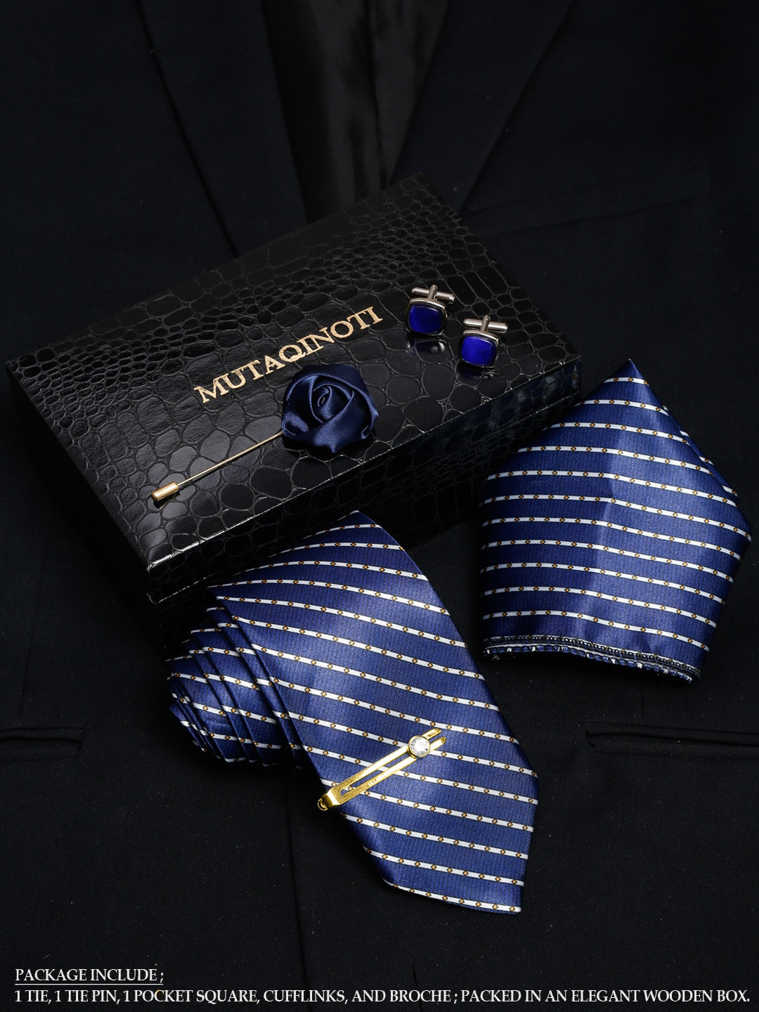 MUTAQINOTI Men Striped Necktie Accessory Gift Set