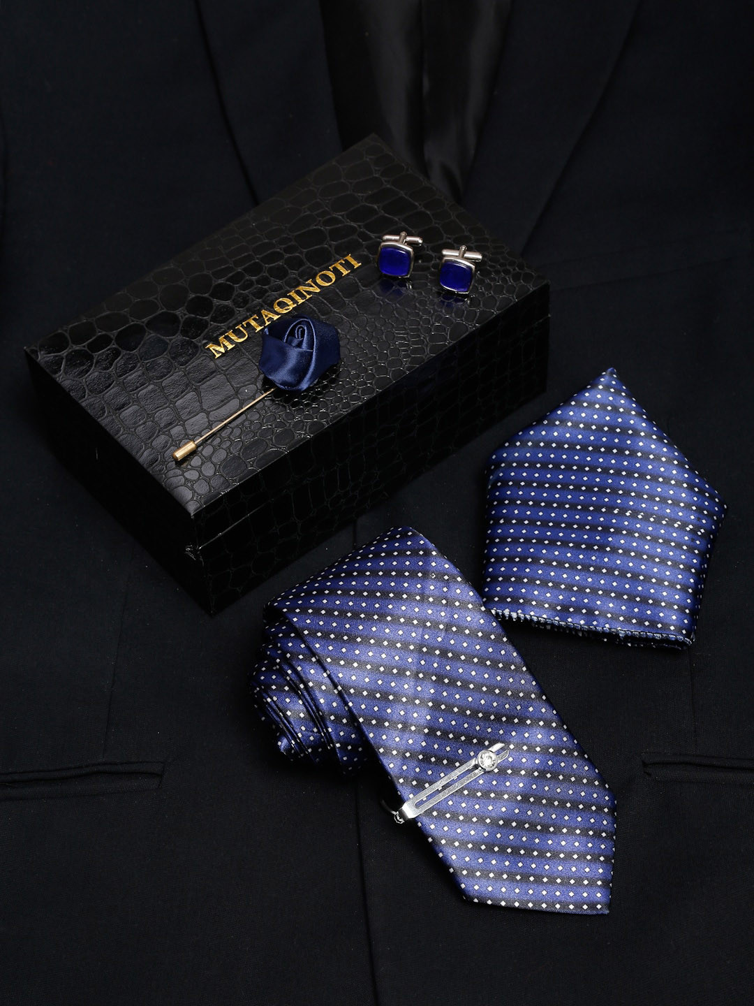 MUTAQINOTI Men Contrast Necktie Accessory Gift Set