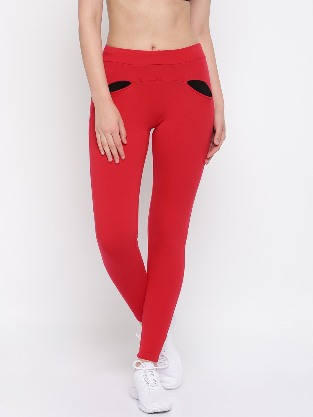 SDL by Sweet Dreams Red Solid Narrow Fit Workout Capris