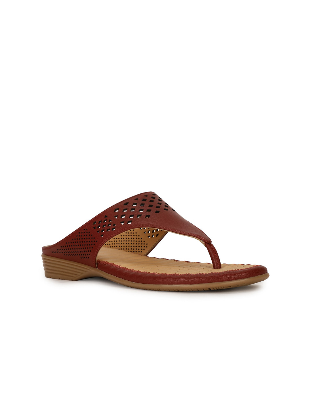 Scholl Women Maroon T-Strap Flats with Laser Cuts