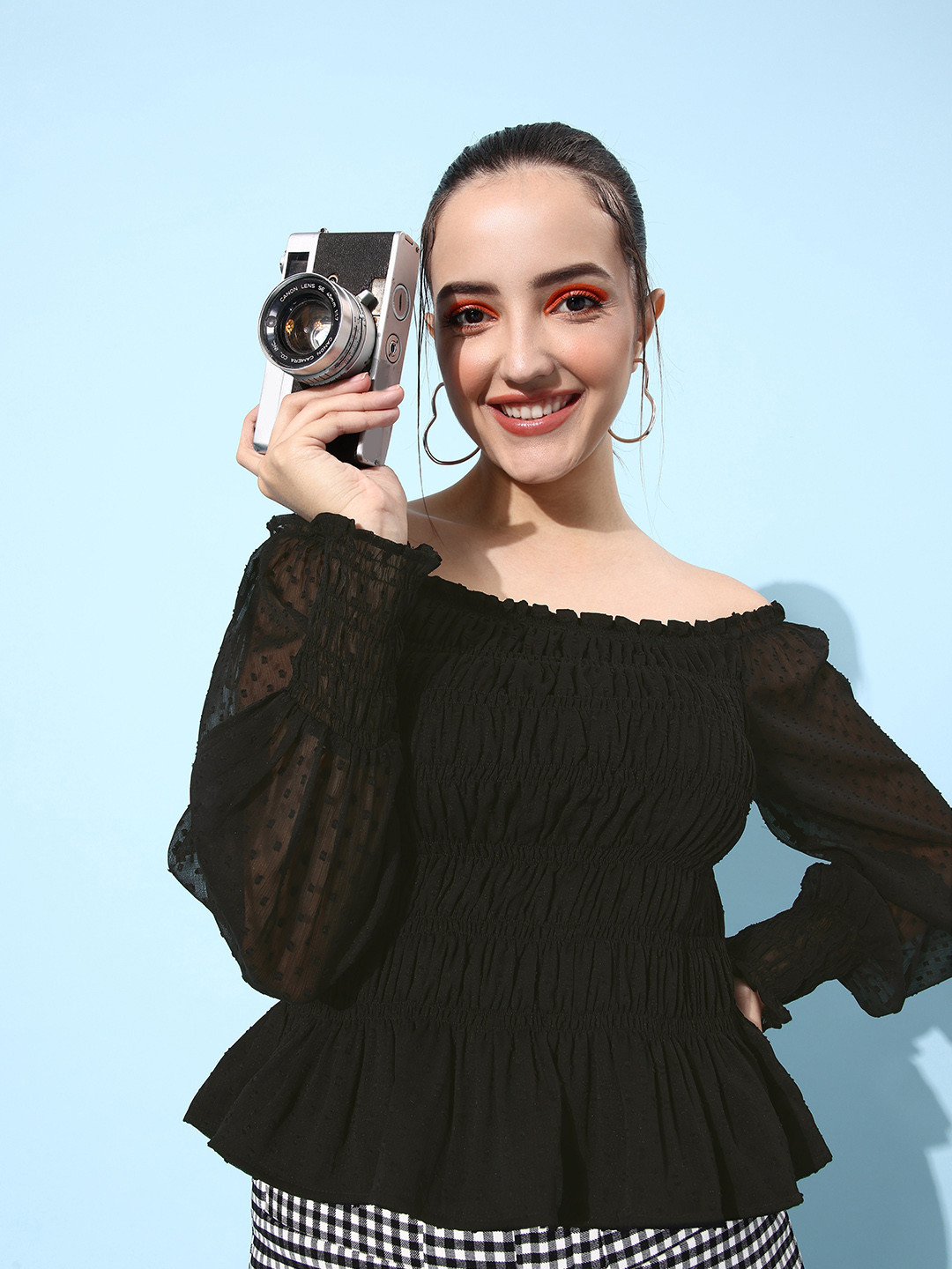 EVERYDAY by ANI  Classy Black Self-Design Once Upon a Sleeve Top