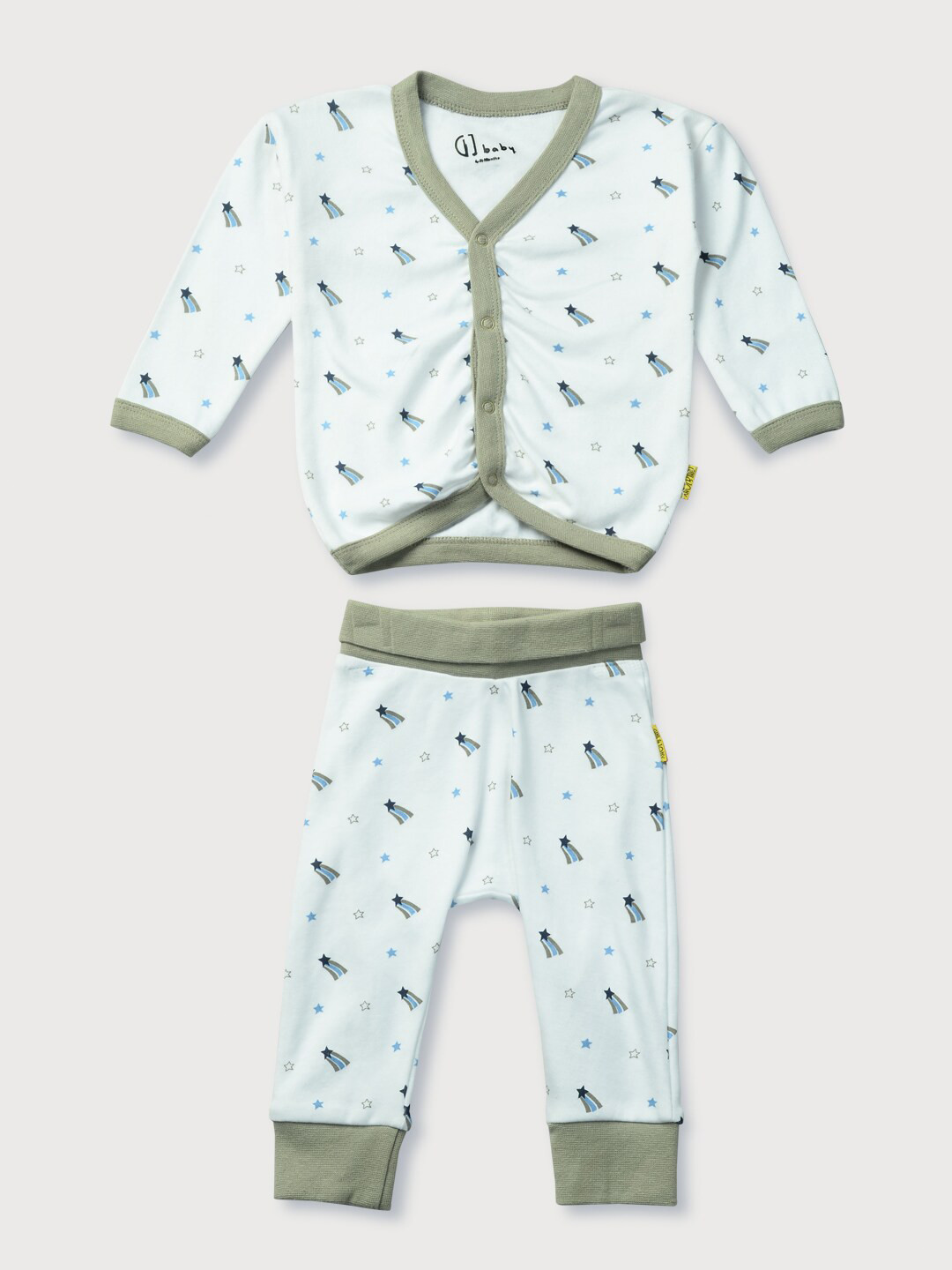 Gini and Jony Unisex Kids White & Green Printed Top with Pyjamas