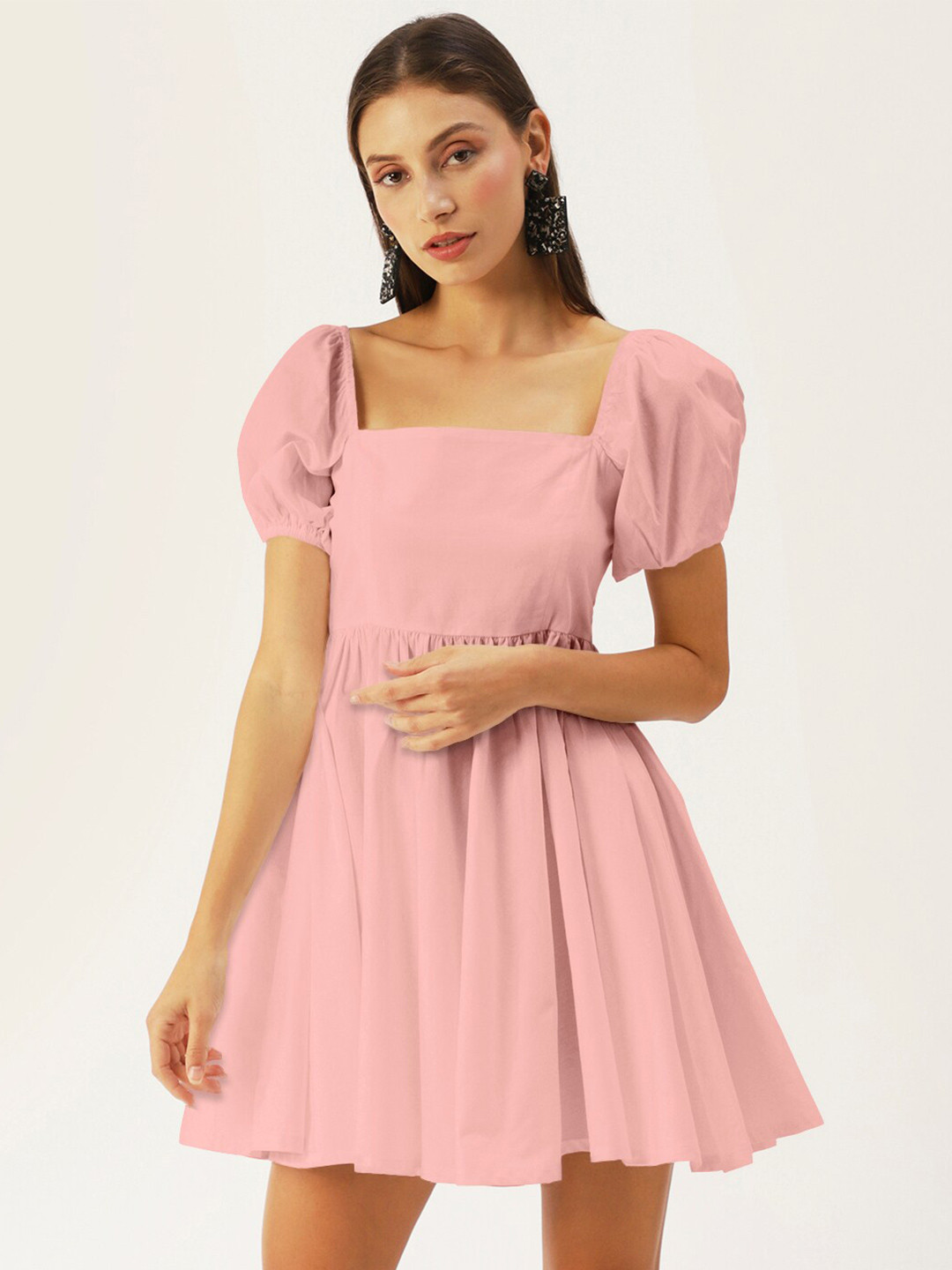 DressBerry Rose Empire Puff Sleeve Dress
