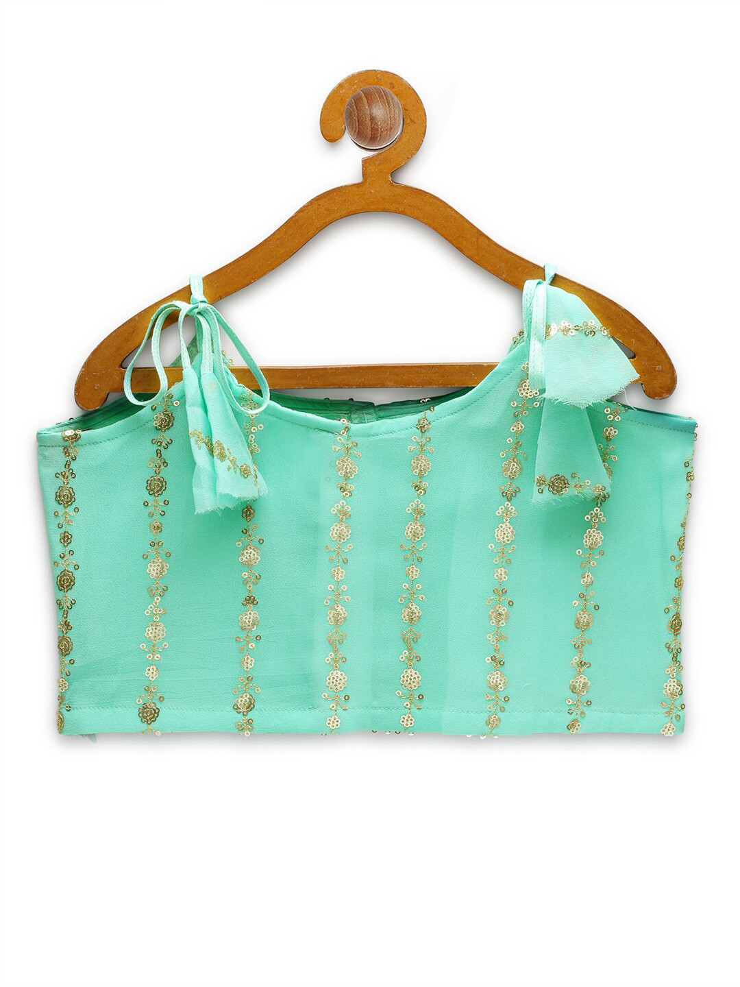 studio rasa Turquoise Blue Embellished Georgette Crop Top