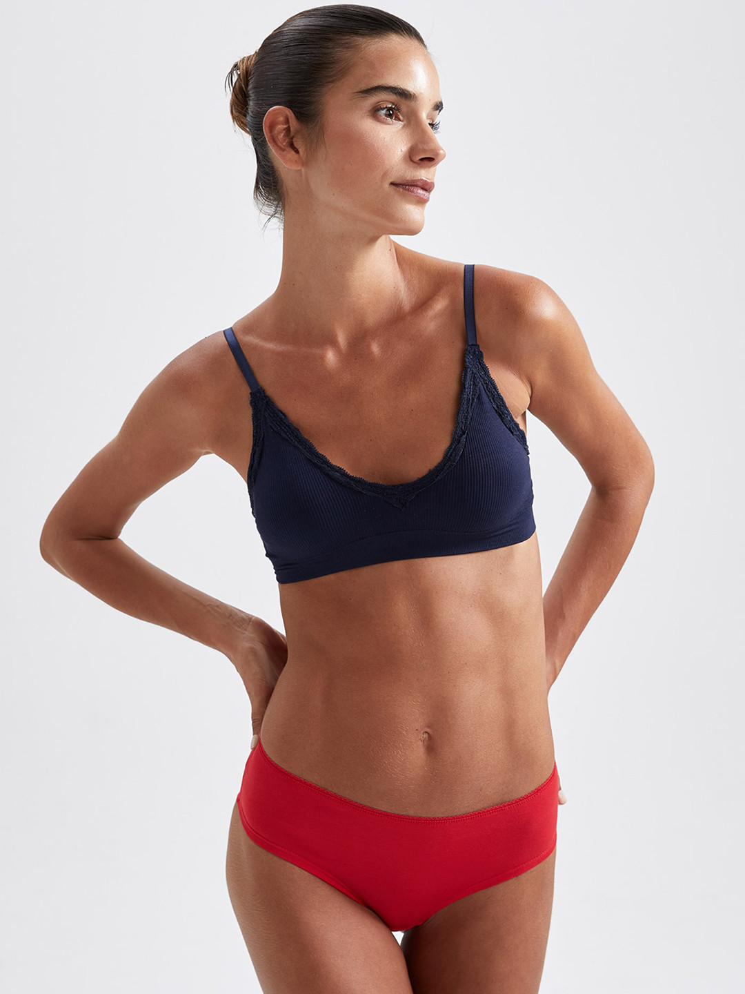 DeFacto Women Red & Blue Printed Lingerie Set