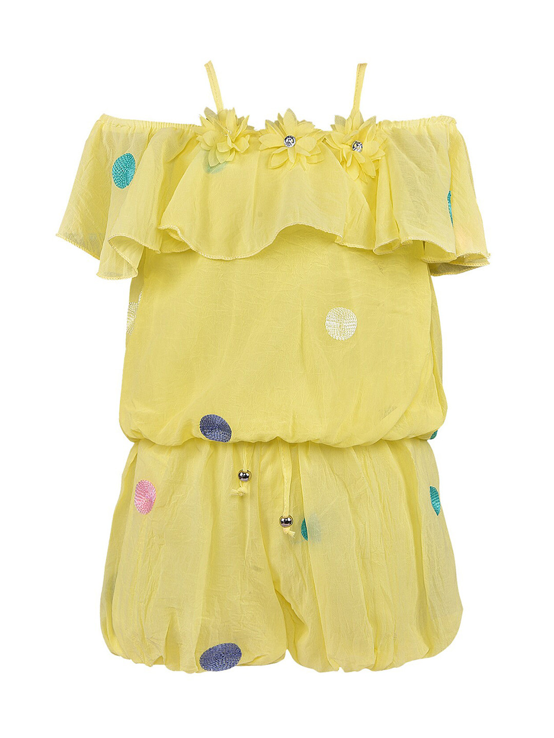 Wish Karo Girls Yellow & Green Printed Top with Shorts