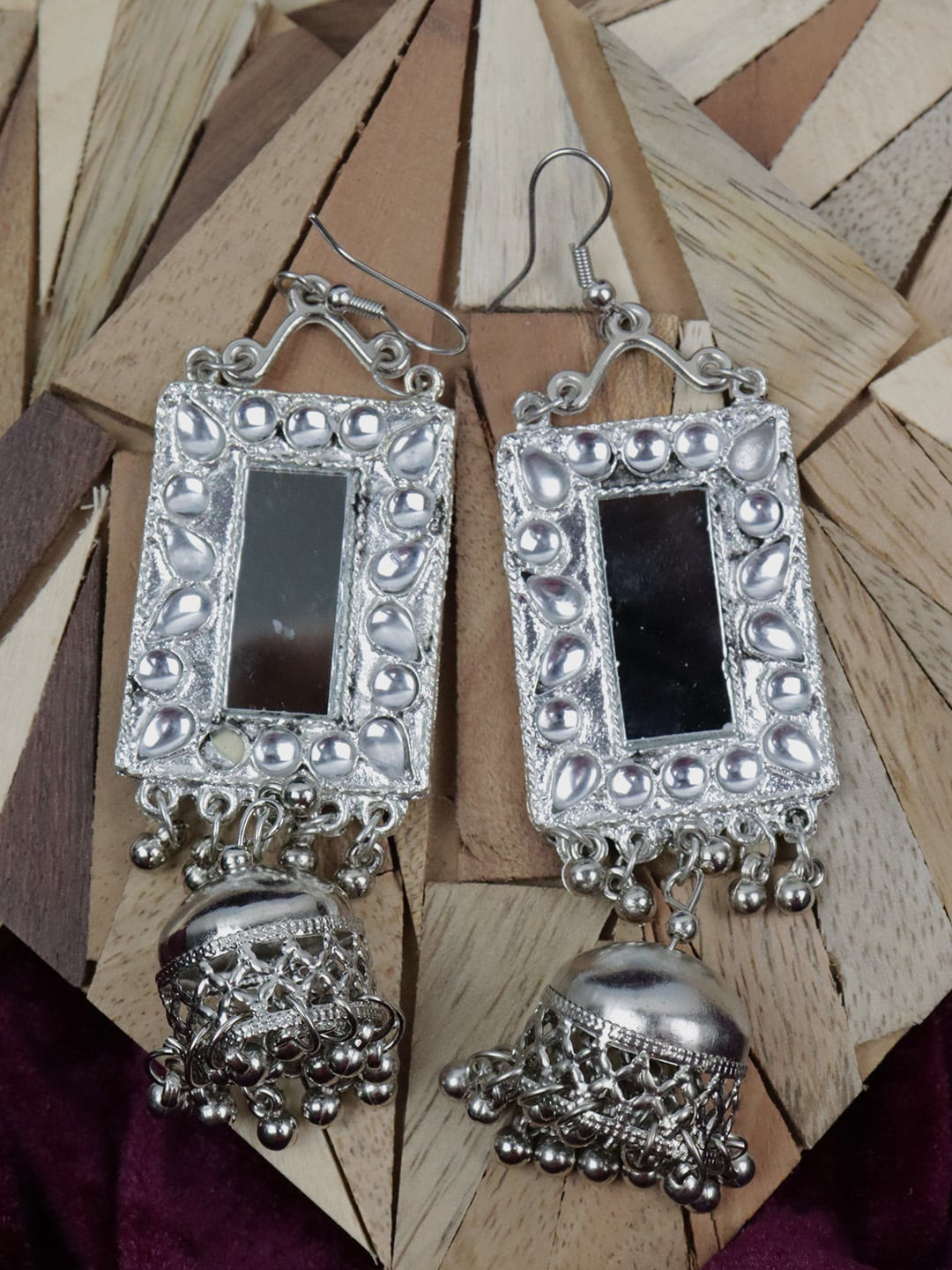 Krelin Silver-Toned Oxidized Jhumka Earrings