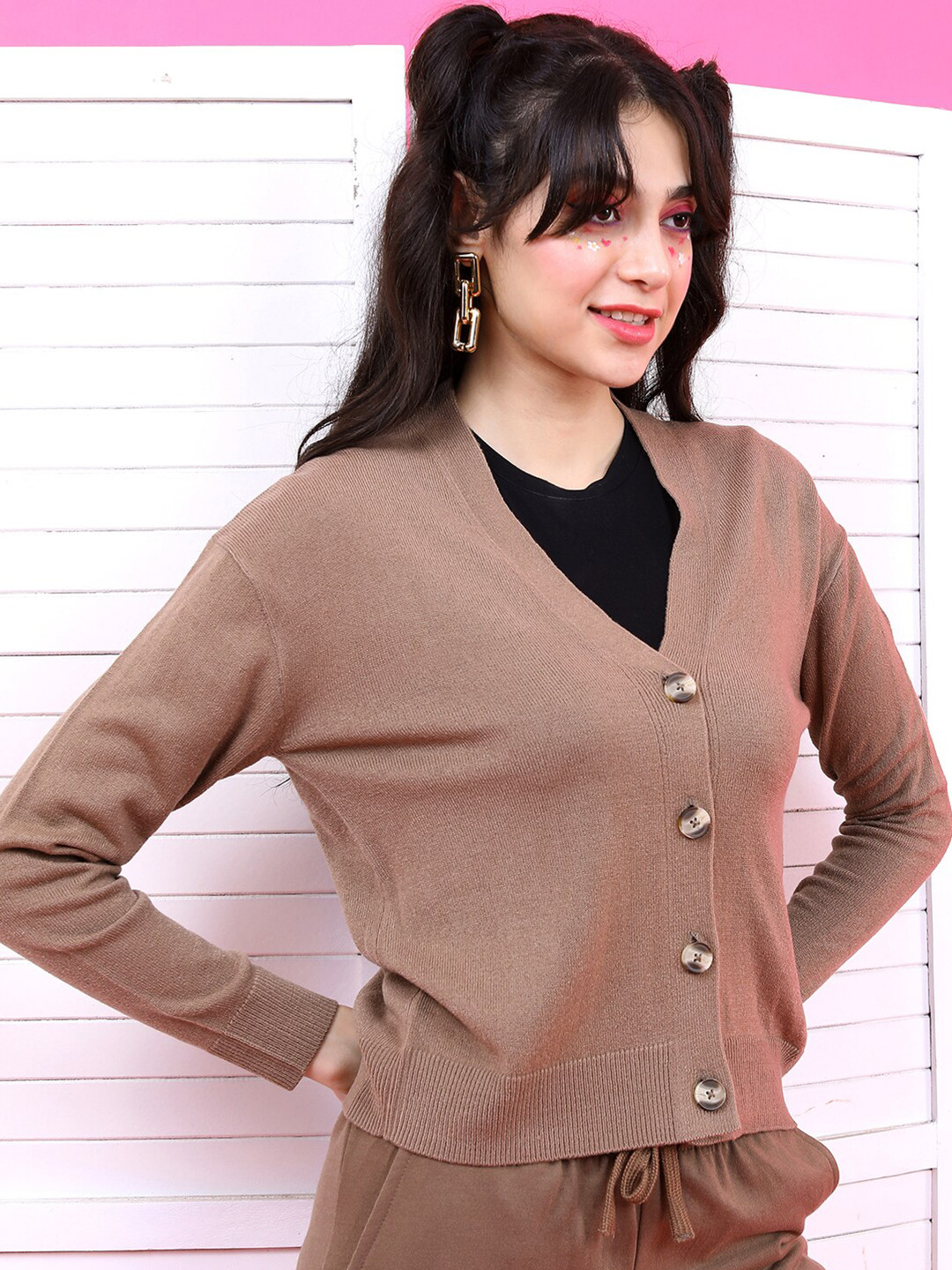 Tokyo Talkies Women Brown Cardigan Sweater