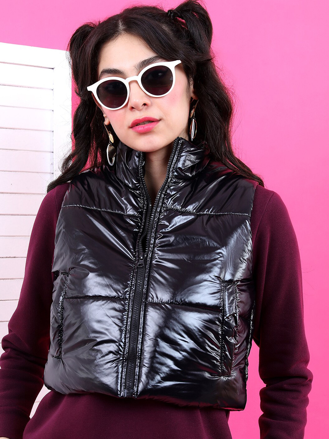 Tokyo Talkies Women Black Crop Puffer Jacket