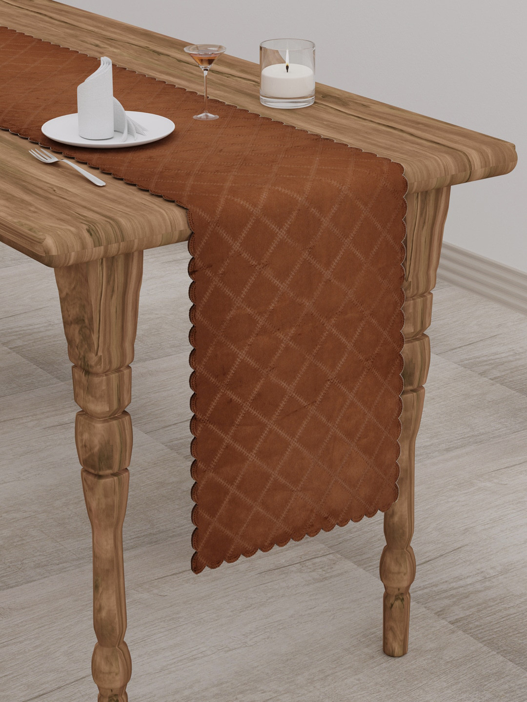 Clasiko Brown Checked 300 TC Cotton Table Runners