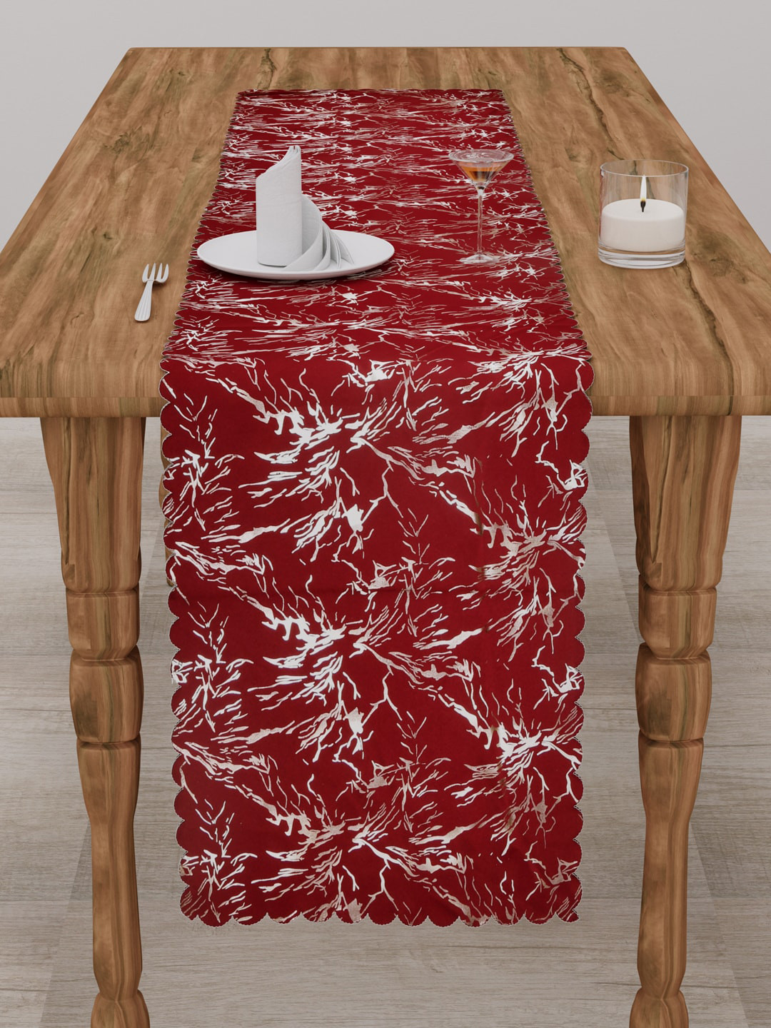 Clasiko Maroon & White Printed 300 TC Cotton Table Runners