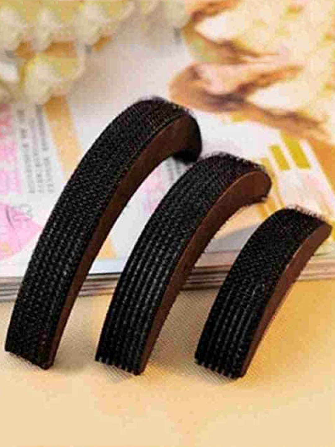 CHRONEX Black Pack of 4 Hair Puff Bump Extension With Metal Zig Zag Hair Band